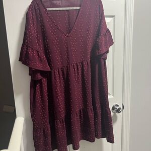 SHEIN Curve Polka Dot Dress in Deep Red